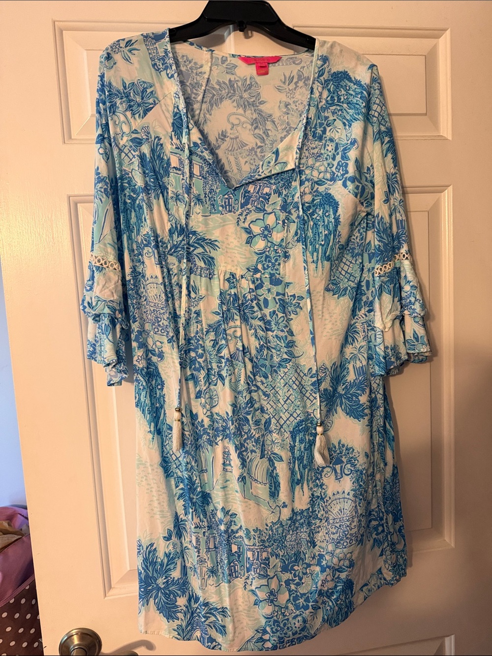Lilly Pulitzer Blue and White Floral Dress with Pink Label